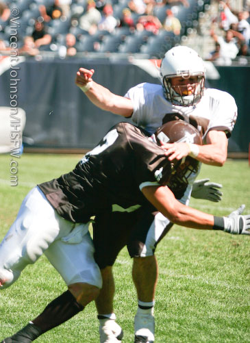 Tim Brown got crushed after he got off the pass that will be talked about all season. An 80 yard halfback option pass that resulted in the game winning TD for Mt. Carmel.